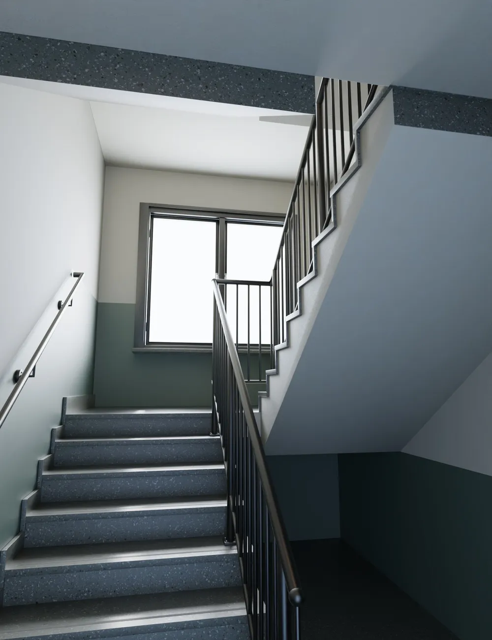 3D render of an apartment stairwell